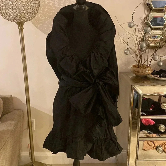 SANDRA MANSOUR X H&M Black Mini Ruffled Wrap Taffeta Dress Long Sleeve XXL - Picture 12 of 14